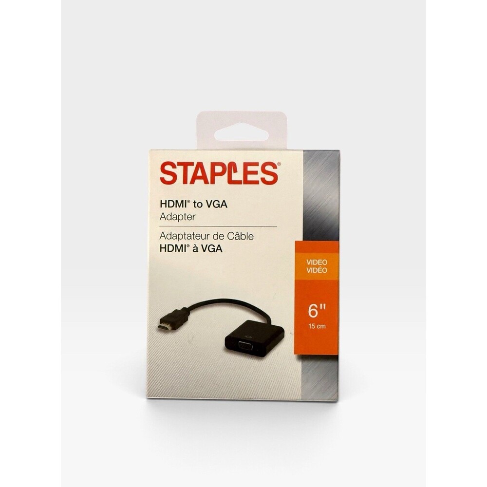 NIB Staples HDMI to VGA Adapter 6" 15cm Cable Converter